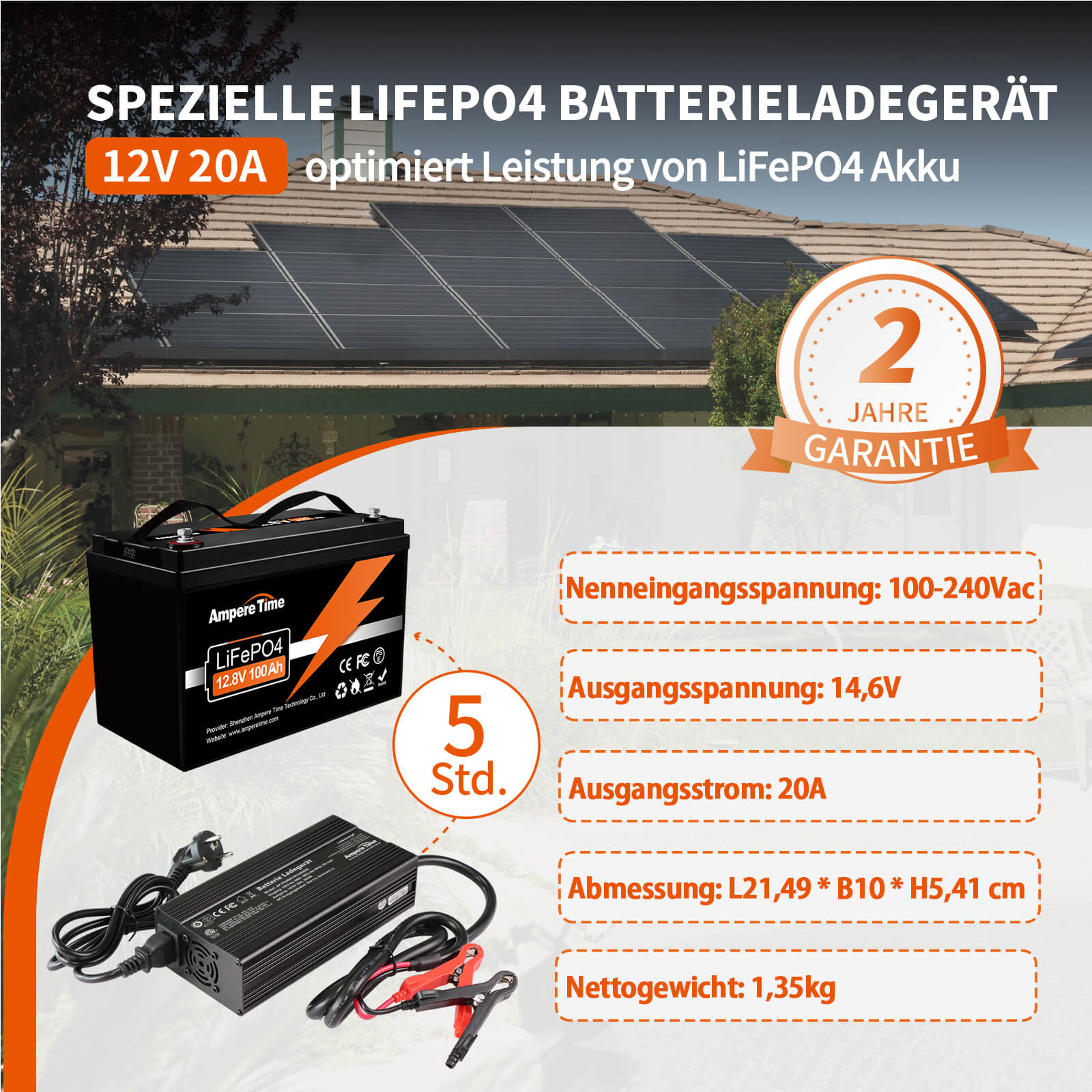 Ampere Time Stabile Spannung 14,6 V 20A Batterieladegerät 12v lithium batterie ladegerät Amperetime DE