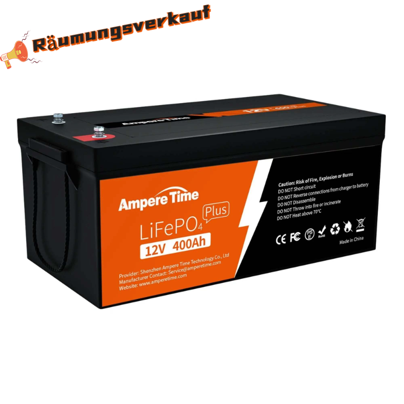 Ampere Time 12V 400Ah LiFePO4-Batterie,Perfekter Ersatz für Bleisäure-Batterie Amperetime DE