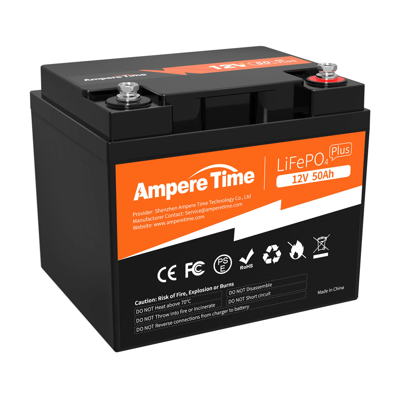 Ampere Time 50Ah LiFePO4 12V Batterie, Perfekter Ersatz für AGM Batterie, 50A BMS Amperetime DE