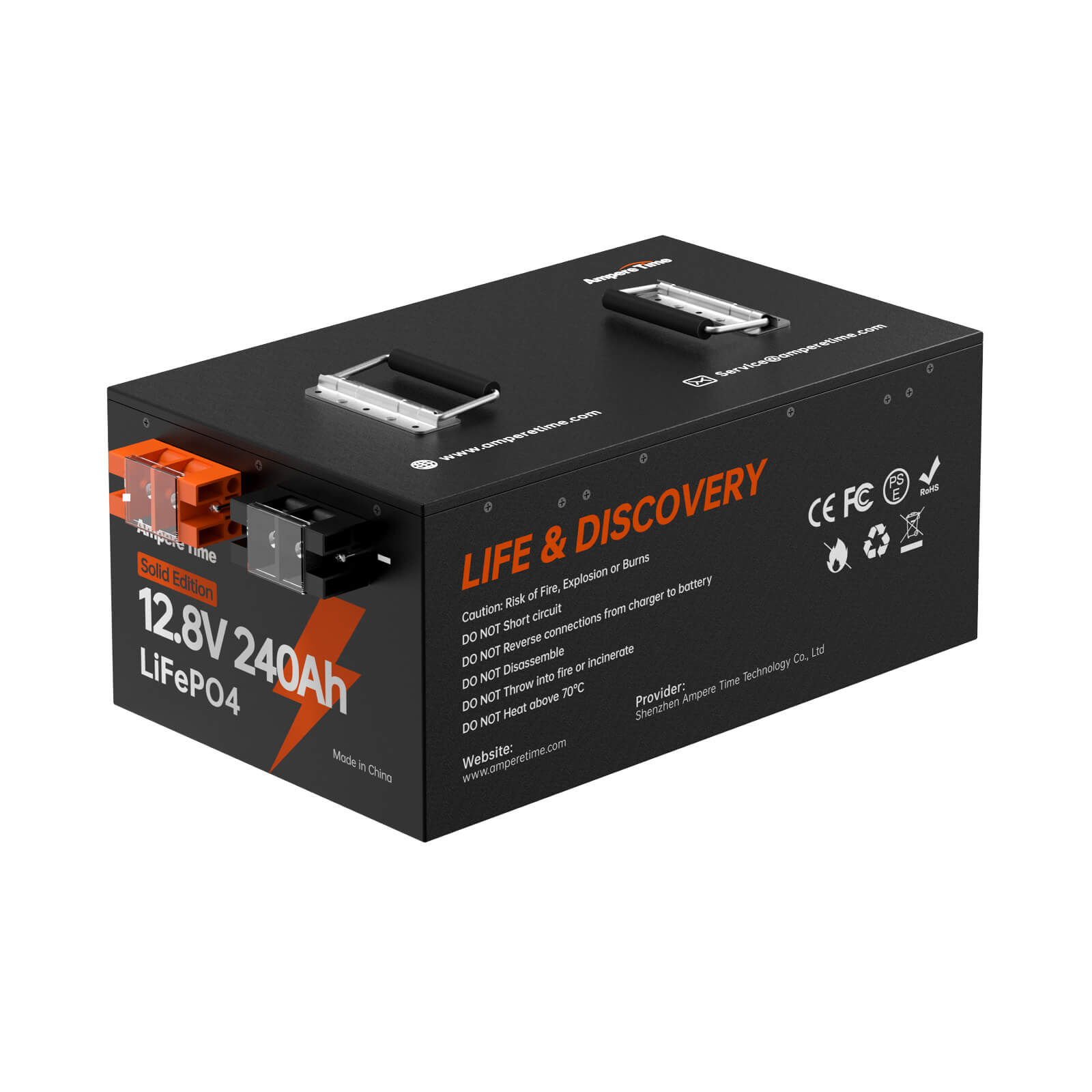 Ampere Time 12V 240Ah LiFePO4 Batterie UL/FCC/CE zertifiziert, 150A starkes BMS Amperetime DE