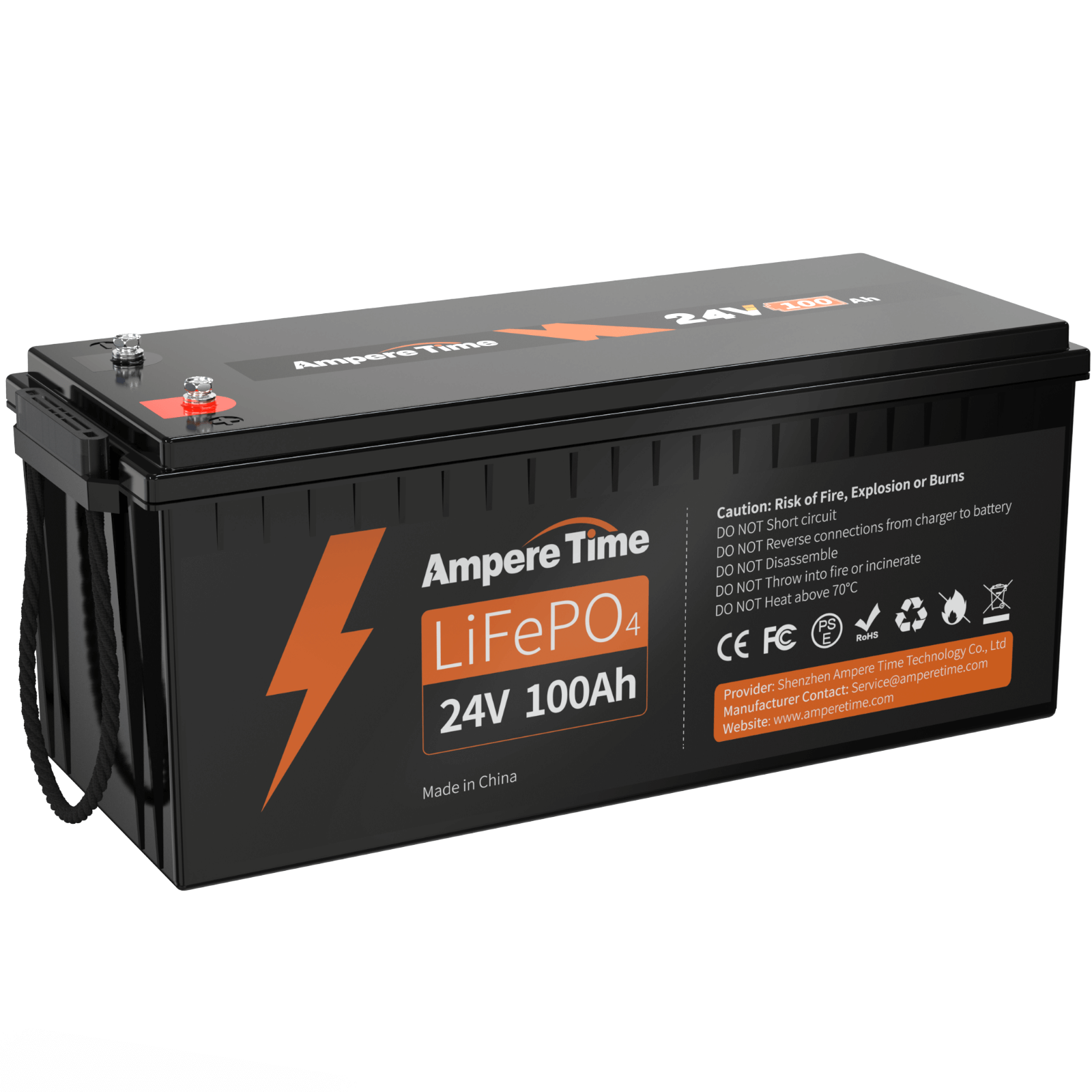 Ampere Time 24V 100Ah LiFePO4 Batterie mit 100A BMS, Max. 2560Wh Energie Amperetime DE